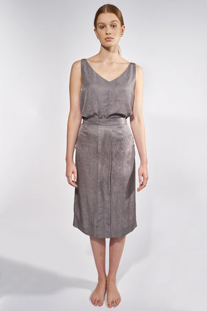 02/14 Satin Midi Skirt silver skirt and top - hello'ben store
