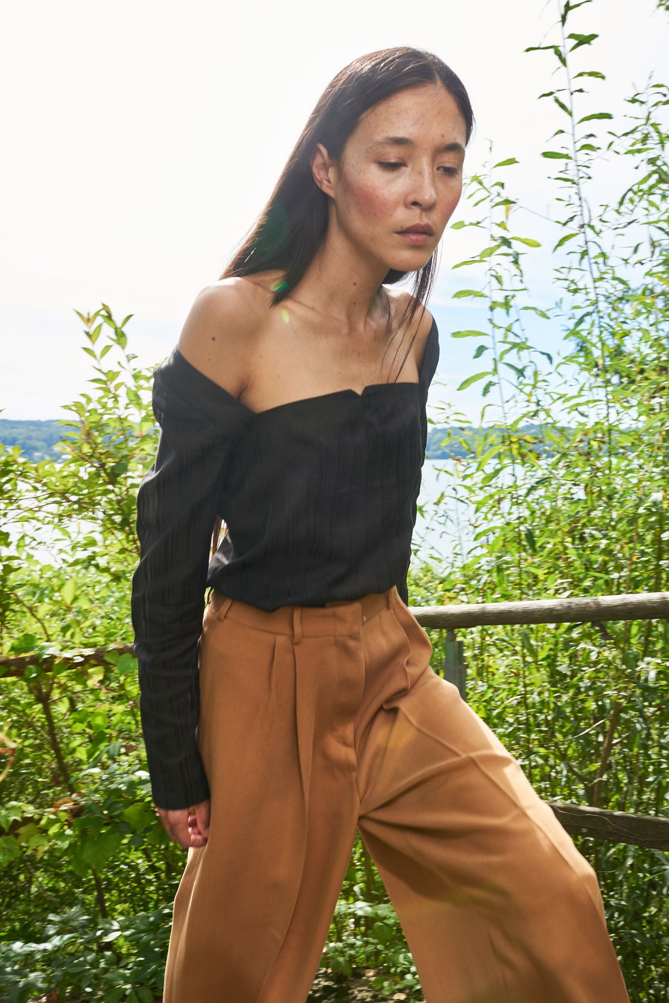 01/2 Structured High Waisted Pants Mustard Outfit - hello'ben store