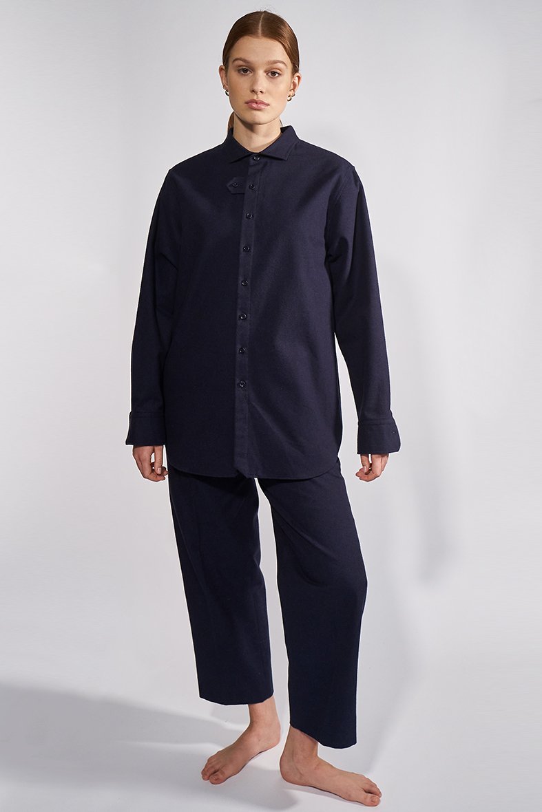 03/15 Flannel Overshirt Navy suit female - hello'ben store