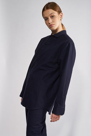 03/15 Flannel Overshirt Navy suit female - hello'ben store