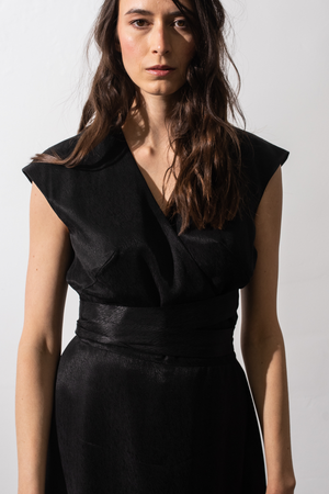 02/11 Wrap Dress shiny black semi – hello'ben store