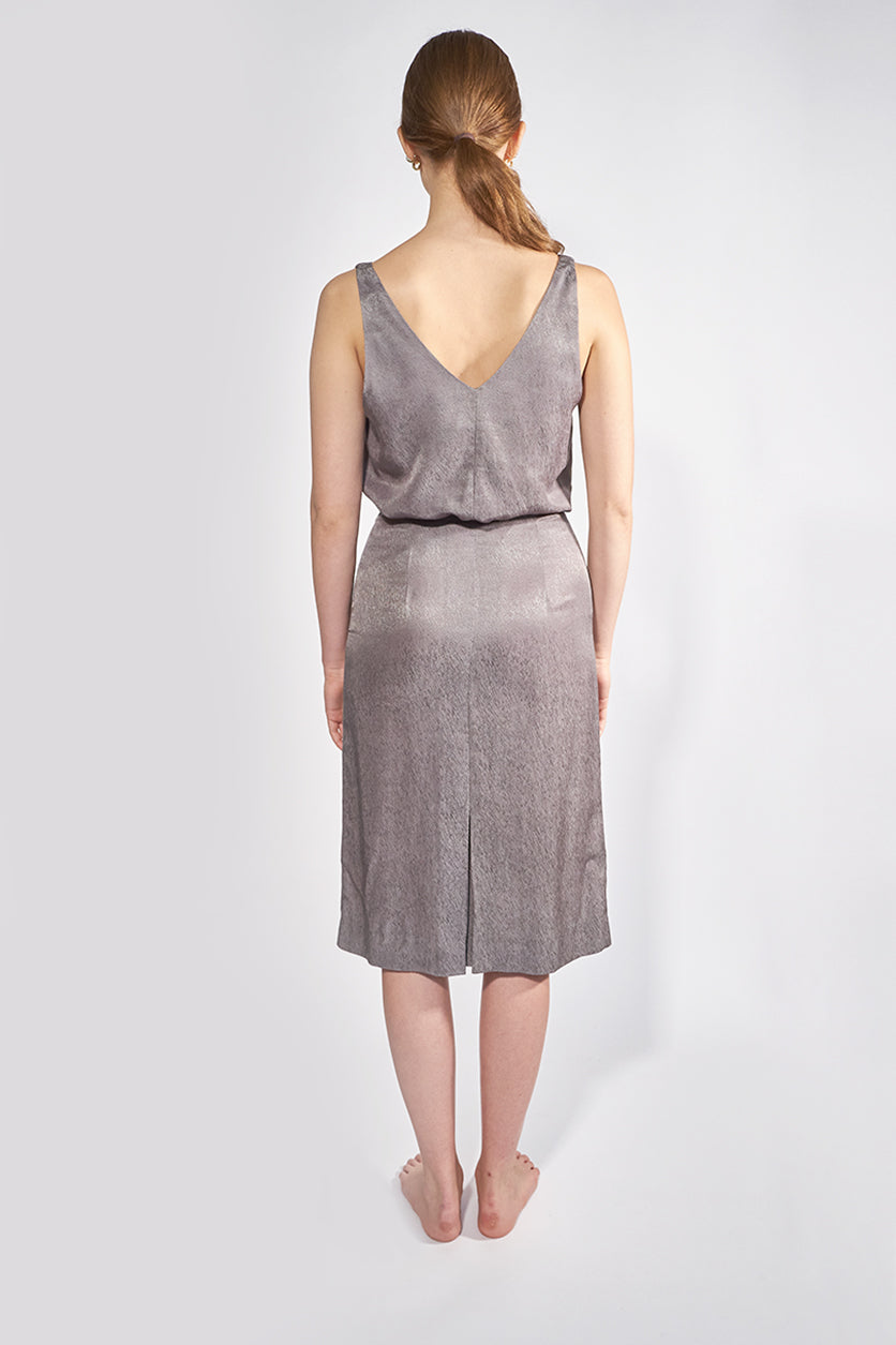 02/14 Satin Midi Skirt silver top and skirt back - hello'ben store