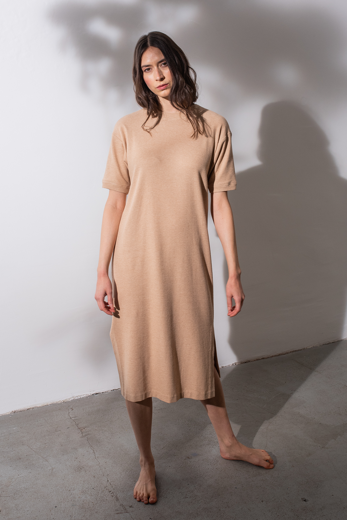 02/10 Midi Dress waffle piqué beige total - hello'ben store